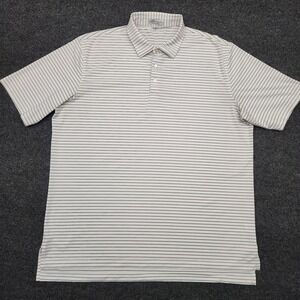 Peter Millar Summer Comfort Mens XL White Black Striped Polo Shirt Golf